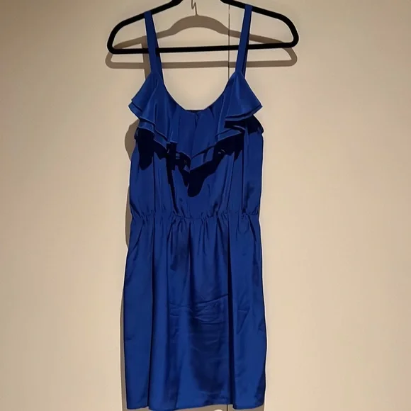 Amanda Uprichard | Dresses | Jewel Tone Blue Silk Dress With Ruffle |  Poshmark